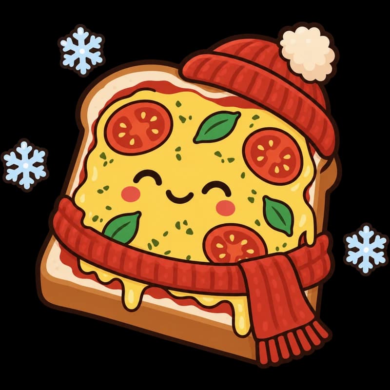 O Pão Pizza de gorro e cachecol, congeladinho